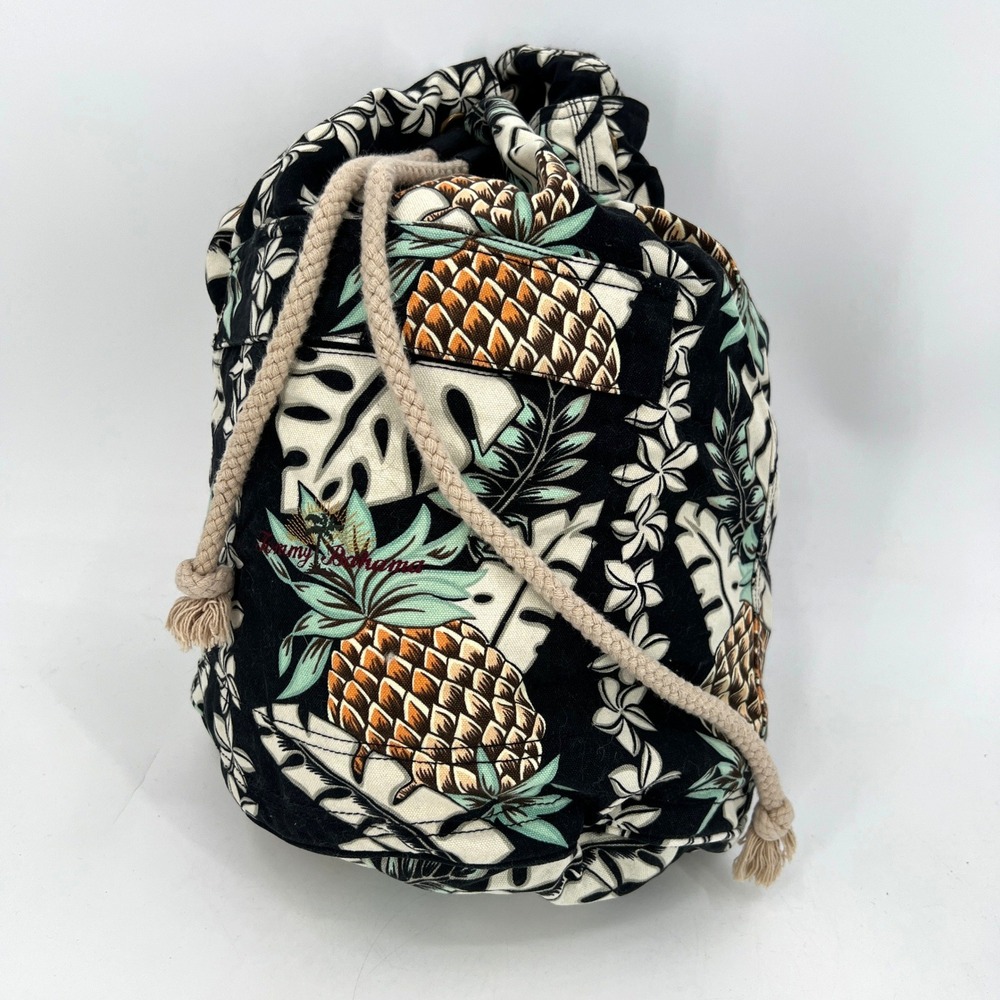Tommy Bahama Drawstring Backpack Pineapple Hawaii Hawaiian Tropical‎ Black